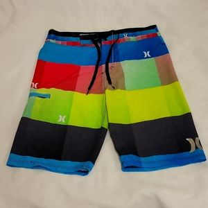 Hurley Phantom Boardshorts Color Block Fluorescent Black Green Blue Pink 28 XS